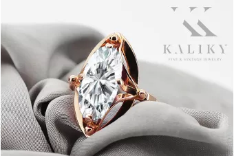 Ring Vintage Schmuck Zirkon Originales Vintage-Roségold aus 14 Karat vrc047r
